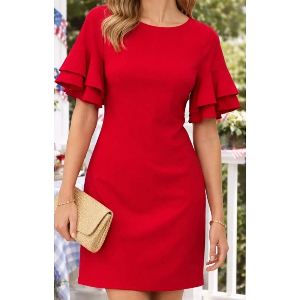 Lauren Ralph Lauren Red Flutter Sleeve Sheath Dress